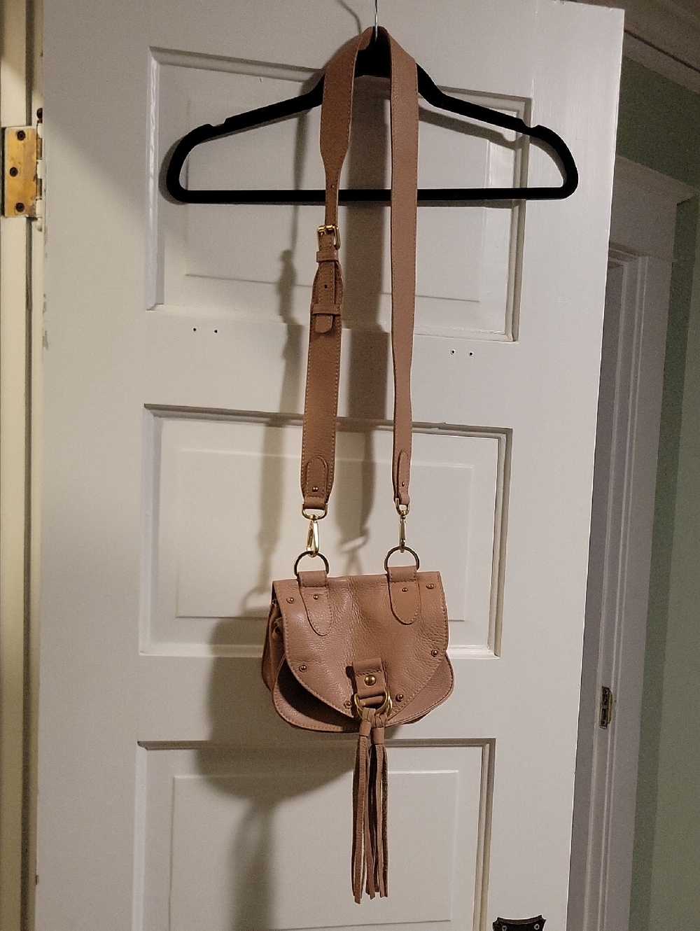 See By Chloe Blush Tan Leather Crossbody Saddle Bag with Tassel